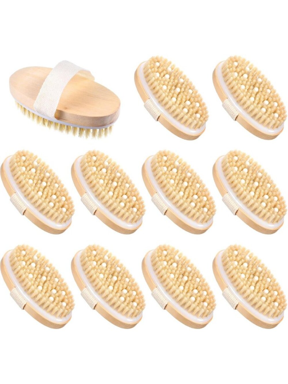 10 Pcs Natural Bristle Dry Body Brush Set - Exfoliating Scrubber for Smooth Skin